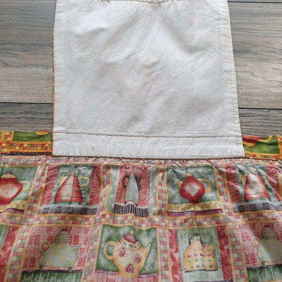 Vintage Handmade Country Kitchen Print Apron Adjustable Ties Teapot 9" Opening - Picture 7 of 9